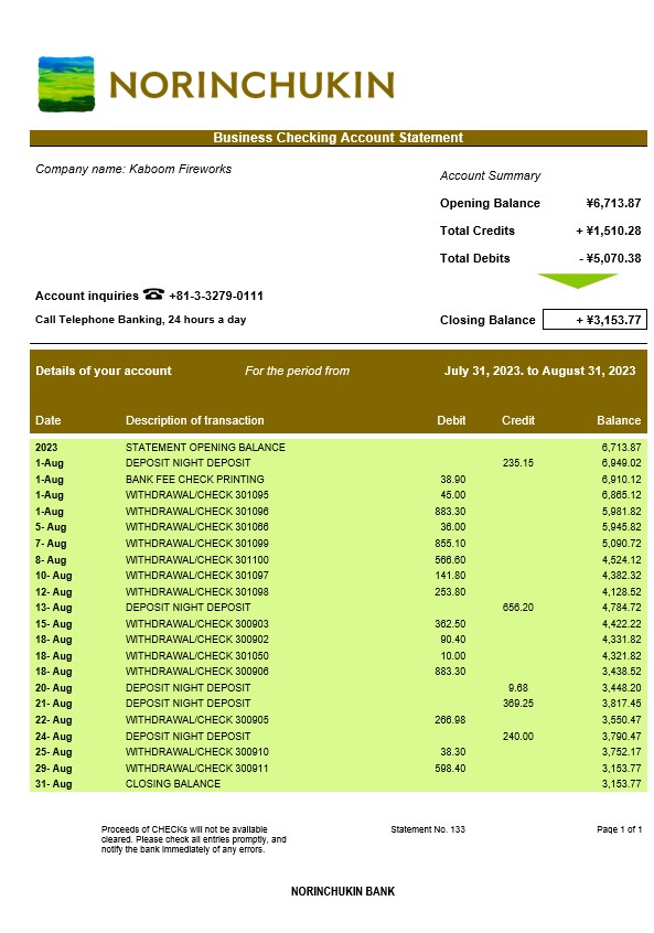Modèle Word et PDF de déclaration d'entreprise de la Norinchukin Bank